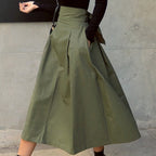 Chantel Women's High Waist Midi Skirt | Pleated A-Line Bow Detail | Smart Casual Statement Skirt