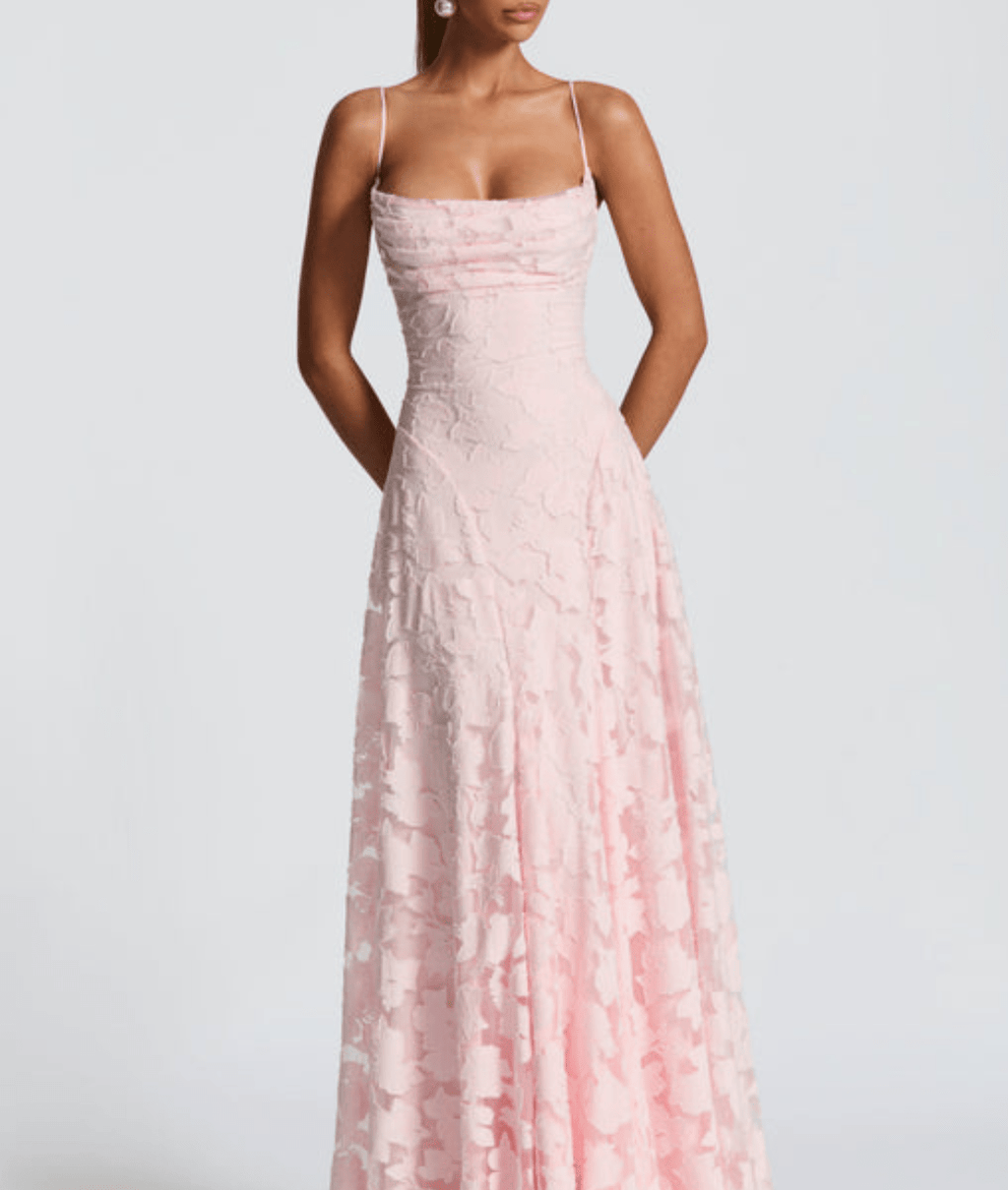 Helia Women's Floral Burnout Velvet Maxi Dress | Spaghetti Strap Wedding Guest Gown | Evening & Occasion