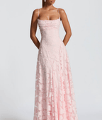 Helia Women's Floral Burnout Velvet Maxi Dress | Spaghetti Strap Wedding Guest Gown | Evening & Occasion