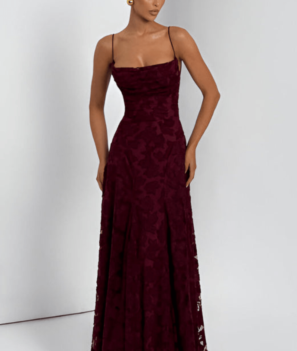 Helia Women's Floral Burnout Velvet Maxi Dress | Spaghetti Strap Wedding Guest Gown | Evening & Occasion