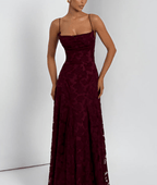 Helia Women's Floral Burnout Velvet Maxi Dress | Spaghetti Strap Wedding Guest Gown | Evening & Occasion