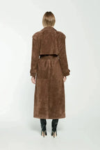 Galatea Women's Suede Trench Coat | Belted Longline Suede Coat for Women | Luxury Smart Casual Outerwear