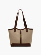 Women’s Structured Tote Bag – Canvas Handbag with Faux Leather Trim, Brown and Black