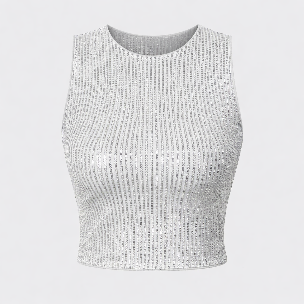 Vivara Women's Sequin Glitter Top | Round Neck Pailletten Going Out Top | Party & Evening Wear