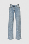 Sabine Women's Rhinestone Embellished Jeans | Crystal Straight Leg Going Out Denim | Party Wear