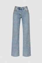 Sabine Women's Rhinestone Embellished Jeans | Crystal Straight Leg Going Out Denim | Party Wear