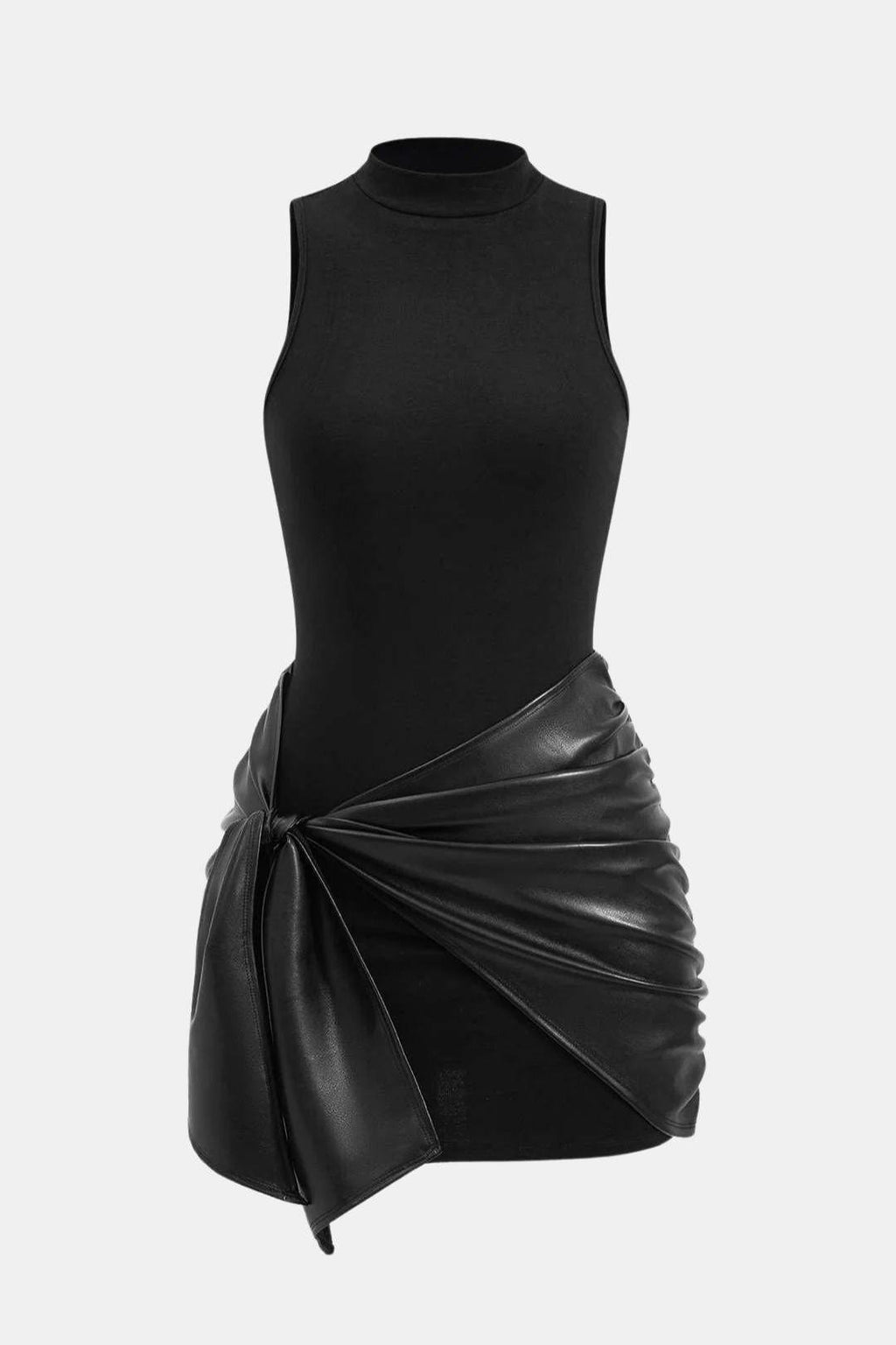 Izza Women's Mock Neck Sleeveless Mini Dress | Tie Front Draped Skirt Going Out Dress | Evening & Casual