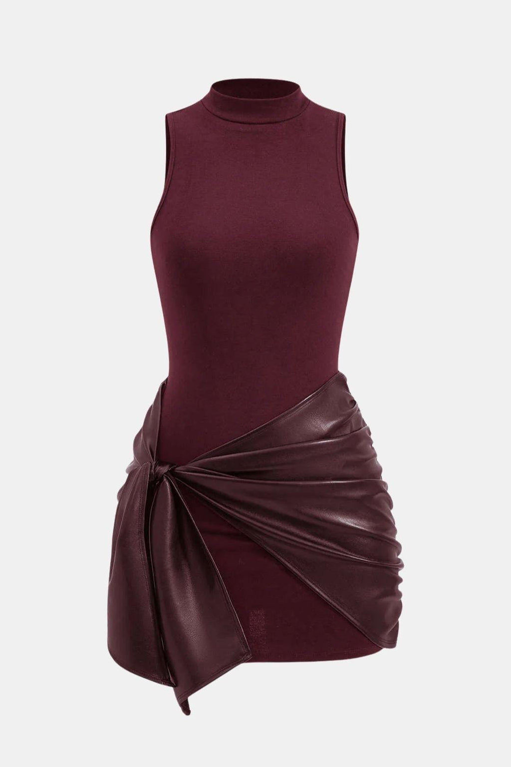 Izza Women's Mock Neck Sleeveless Mini Dress | Tie Front Draped Skirt Going Out Dress | Evening & Casual