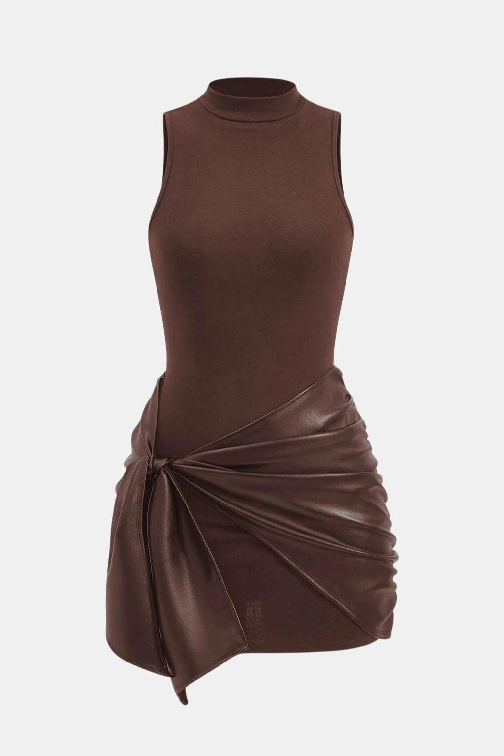 Izza Women's Mock Neck Sleeveless Mini Dress | Tie Front Draped Skirt Going Out Dress | Evening & Casual