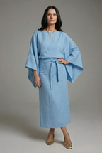 Women's Kimono Midi Dress Relaxed Fit with Tie Waist & Flowing Sleeves