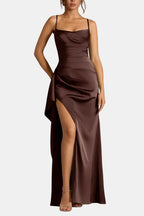 Kennedi Women's Satin Maxi Dress | Draped Slip Occasion Dress | Wedding Guest & Evening Wear
