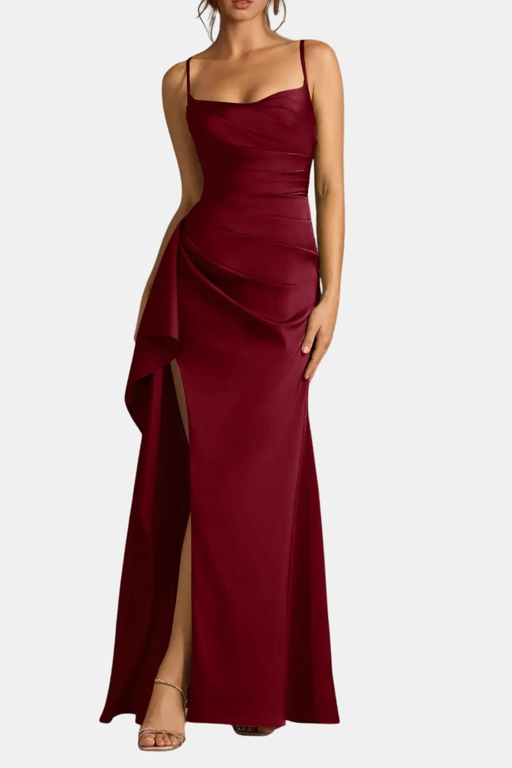 Kennedi Women's Satin Maxi Dress | Draped Slip Occasion Dress | Wedding Guest & Evening Wear