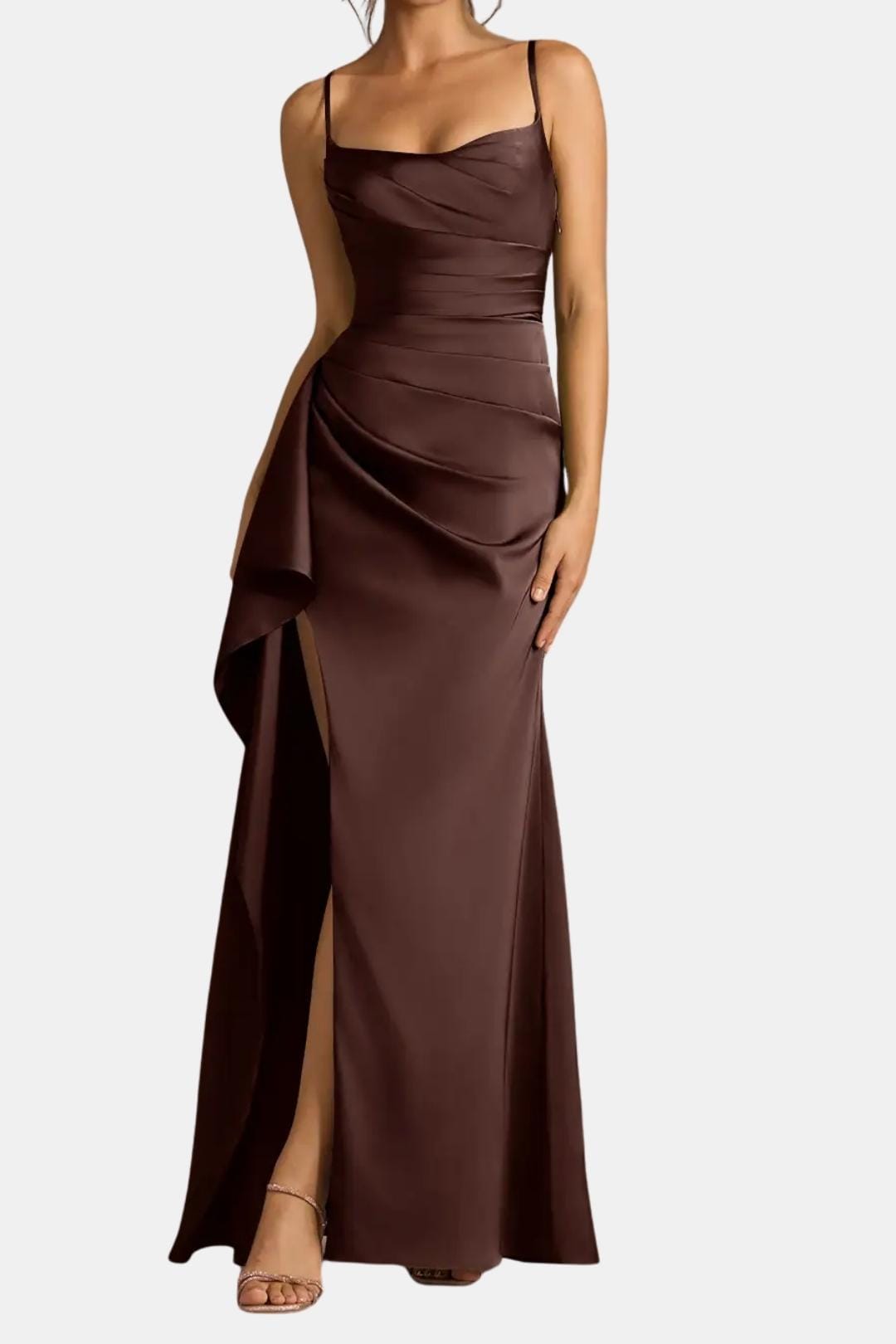 Kennedi Women's Satin Maxi Dress | Draped Slip Occasion Dress | Wedding Guest & Evening Wear