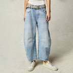 Maybell Women's Barrel Leg Trousers | Slouchy Wide Leg Cotton Casual Pant | Everyday Streetwear