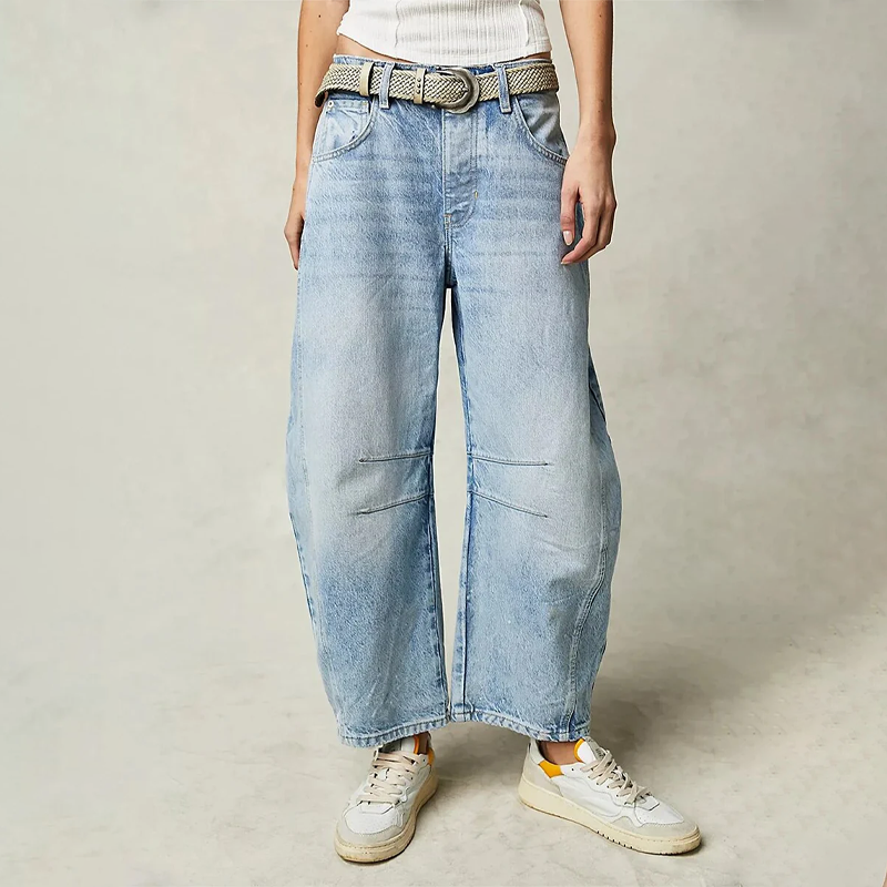 Maybell Women's Barrel Leg Trousers | Slouchy Wide Leg Cotton Casual Pant | Everyday Streetwear