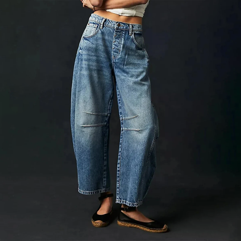 Maybell Women's Barrel Leg Trousers | Slouchy Wide Leg Cotton Casual Pant | Everyday Streetwear