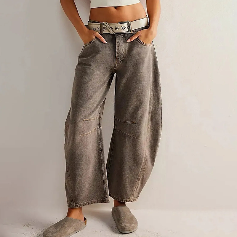 Maybell Women's Barrel Leg Trousers | Slouchy Wide Leg Cotton Casual Pant | Everyday Streetwear