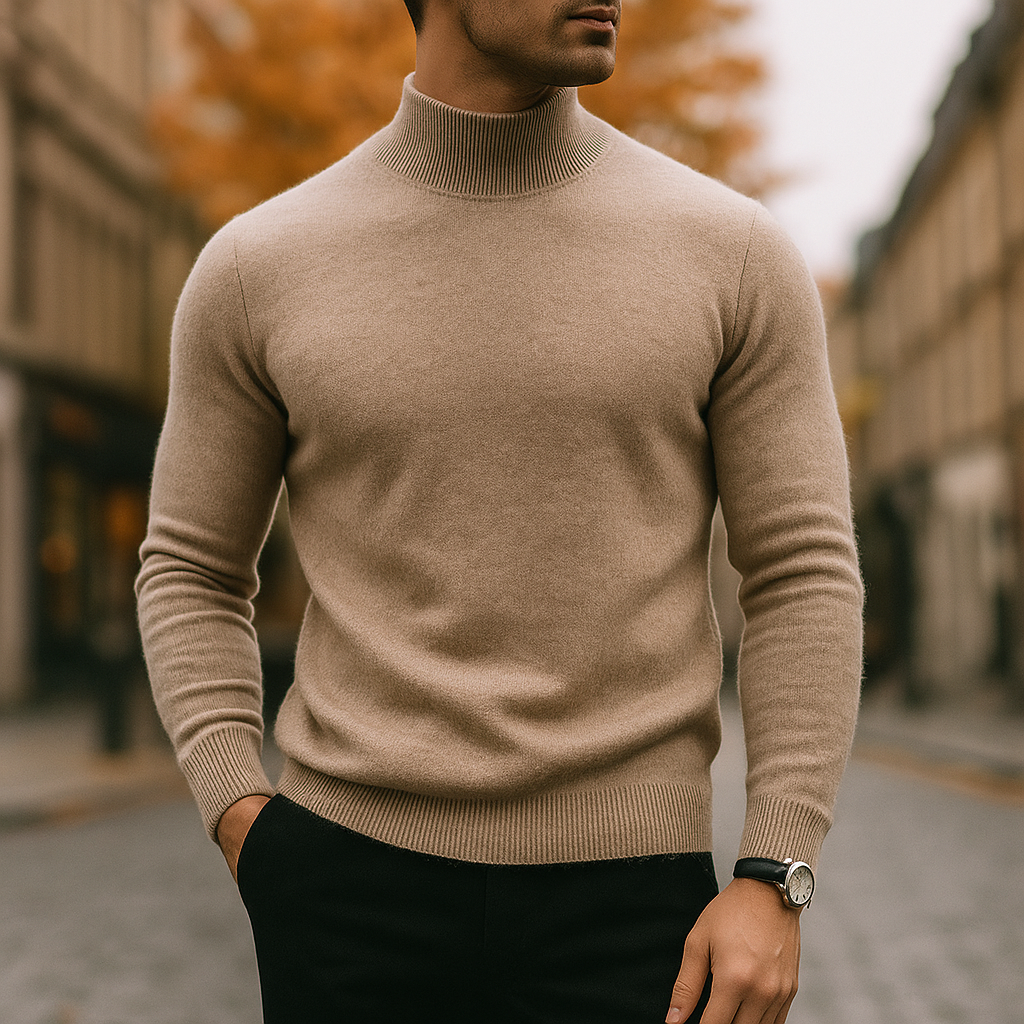 Leriano Men's Merino Wool Turtleneck | Luxury Soft Knit Roll Neck Sweater for Men | Smart Casual Winter Knitwear