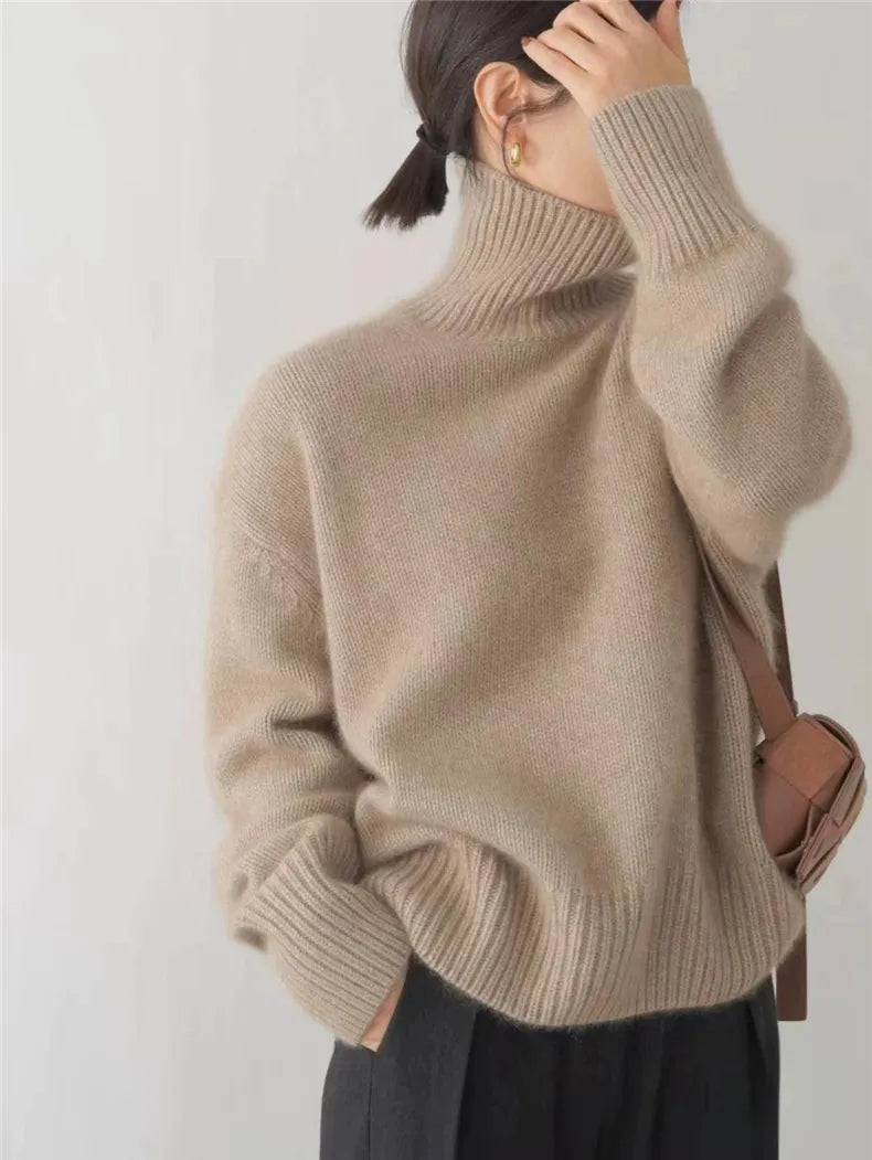 Celestine Women's Cashmere Oversized Turtleneck Sweater | Soft Luxury Slouchy Roll Neck Jumper