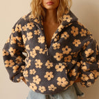 Women's Floral Sherpa Pullover | Oversized Teddy Fleece Quarter-Zip Jumper | Cosy Casual Knitwear