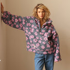 Women's Floral Sherpa Pullover | Oversized Teddy Fleece Quarter-Zip Jumper | Cosy Casual Knitwear