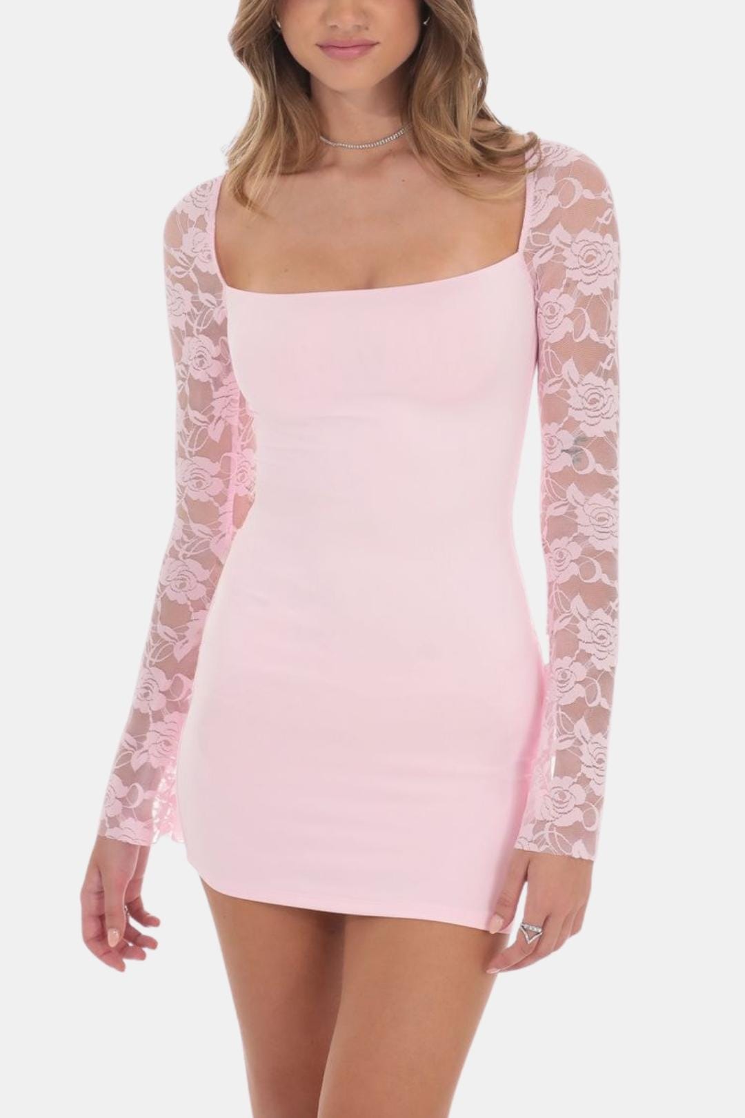 Maribel Women's Lace Sleeve Mini Dress | Square Neck Going Out Party Dress | Occasion & Evening Wear