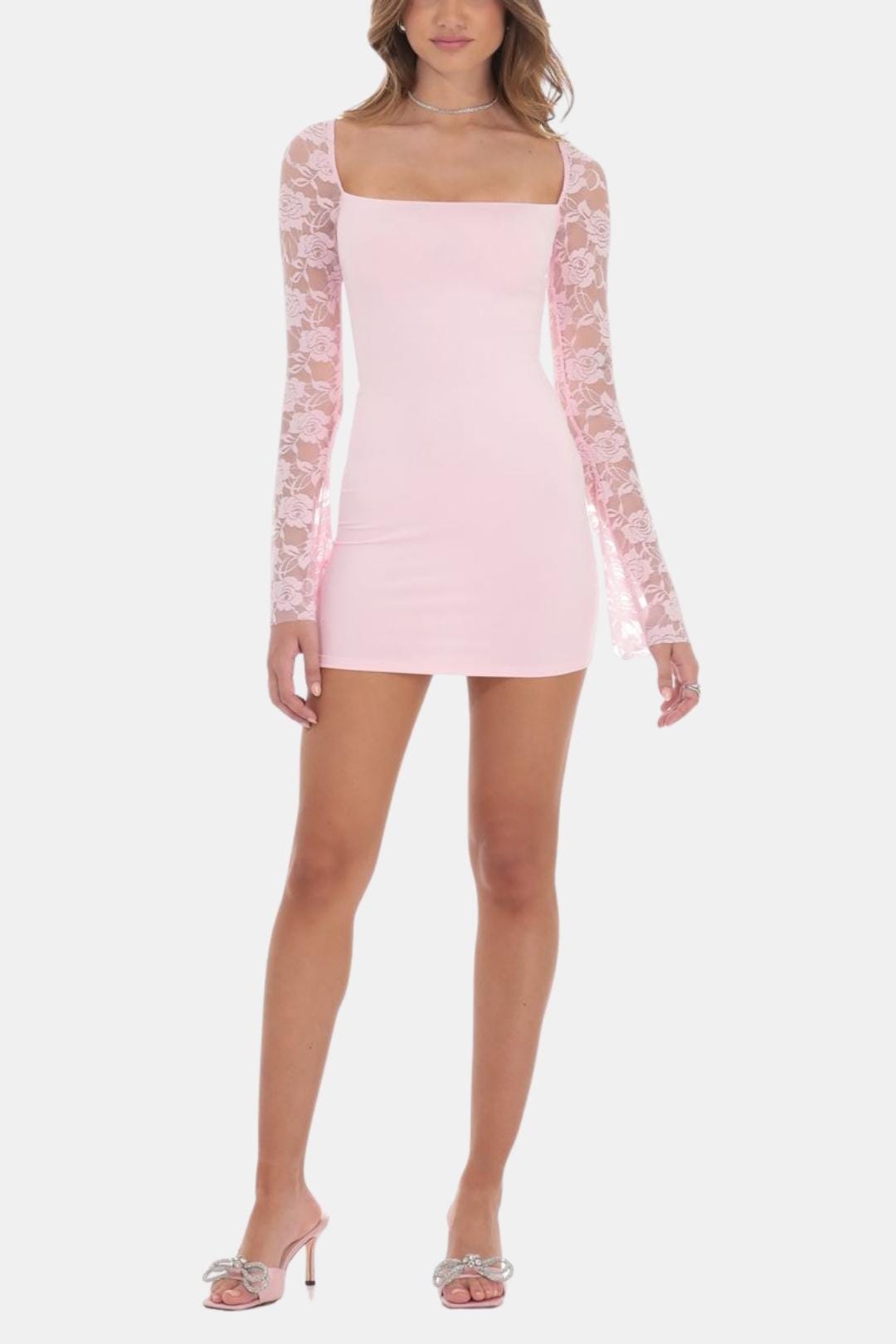 Maribel Women's Lace Sleeve Mini Dress | Square Neck Going Out Party Dress | Occasion & Evening Wear