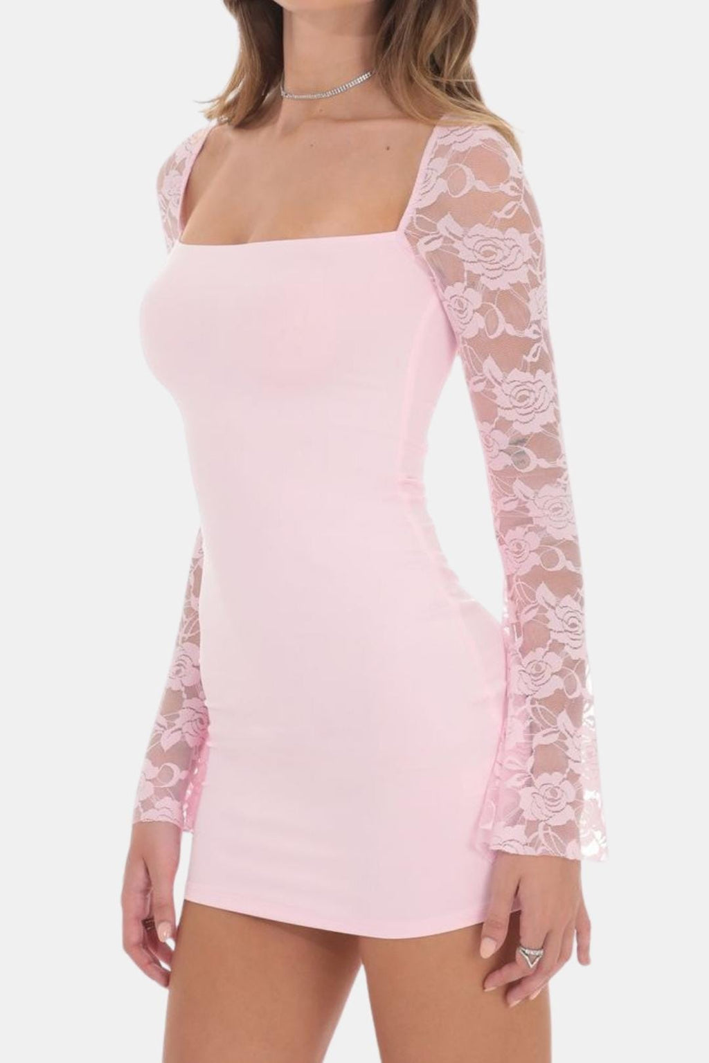 Maribel Women's Lace Sleeve Mini Dress | Square Neck Going Out Party Dress | Occasion & Evening Wear