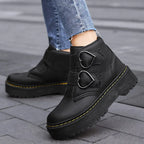 Valentijn Women's Block Heel Ankle Boots with Heart Buckle | Leather Heart Ankle Boots for Women