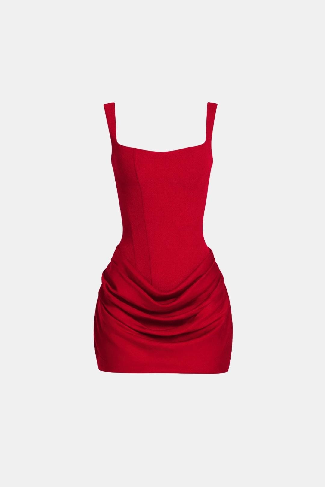Melyna Women's Corset Square Neck Mini Dress | Ruched Satin Going Out Party Dress | Evening & Casual