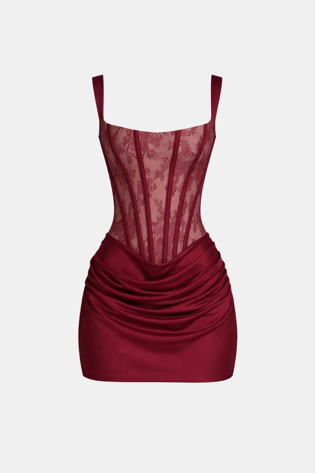Melyna Women's Corset Square Neck Mini Dress | Ruched Satin Going Out Party Dress | Evening & Casual