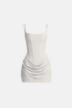 Melyna Women's Corset Square Neck Mini Dress | Ruched Satin Going Out Party Dress | Evening & Casual