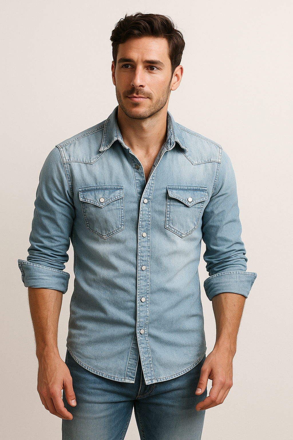 Men's Washed Denim Shirt | Slim Fit Button-Down Jean Shirt for Men | Casual Streetwear & Smart Casual