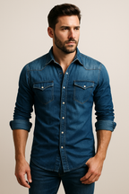 Men's Washed Denim Shirt | Slim Fit Button-Down Jean Shirt for Men | Casual Streetwear & Smart Casual