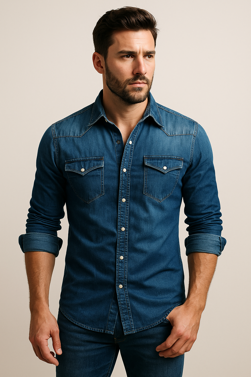 Men's Washed Denim Shirt | Slim Fit Button-Down Jean Shirt for Men | Casual Streetwear & Smart Casual