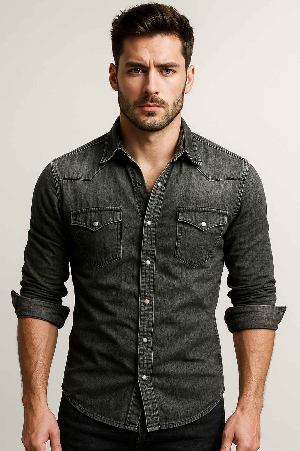 Men's Washed Denim Shirt | Slim Fit Button-Down Jean Shirt for Men | Casual Streetwear & Smart Casual