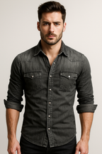 Men's Washed Denim Shirt | Slim Fit Button-Down Jean Shirt for Men | Casual Streetwear & Smart Casual