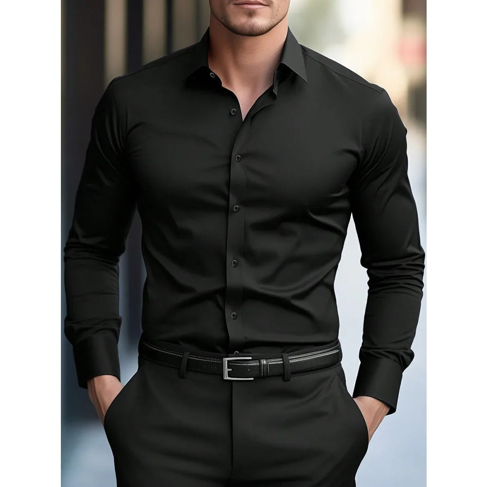 Men’s Stretch Cotton Shirt – Slim Fit Long Sleeve