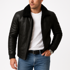 Maëlric Men's Winter Bomber Jacket with Faux Fur Collar | Mid-Length Zip-Up Coat for Men