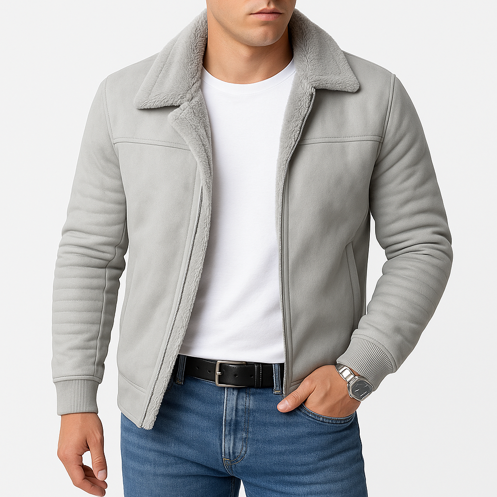 Maëlric Men's Winter Bomber Jacket with Faux Fur Collar | Mid-Length Zip-Up Coat for Men