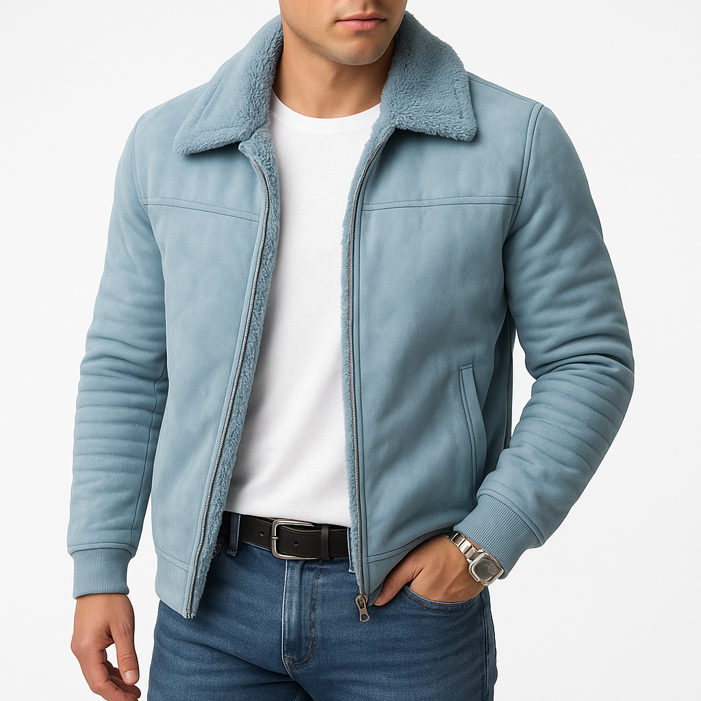Maëlric Men's Winter Bomber Jacket with Faux Fur Collar | Mid-Length Zip-Up Coat for Men