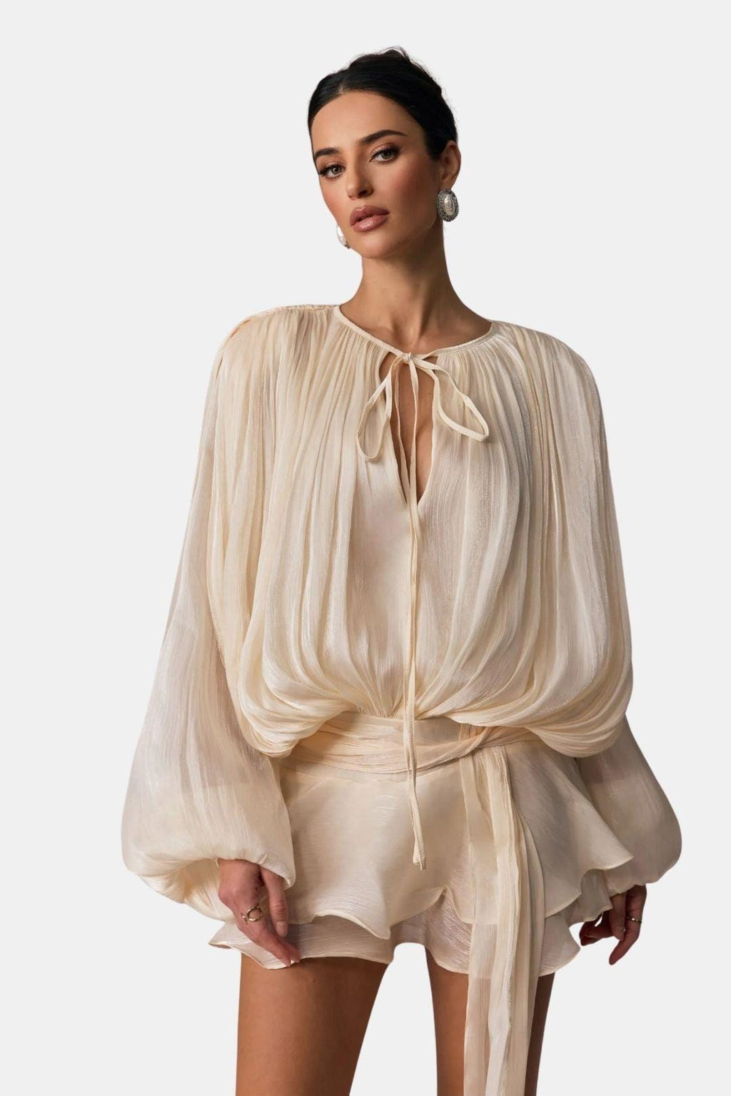 Miora Women's Pleated Mini Dress | Bishop Sleeve Party Dress | Going Out & Occasion Wear