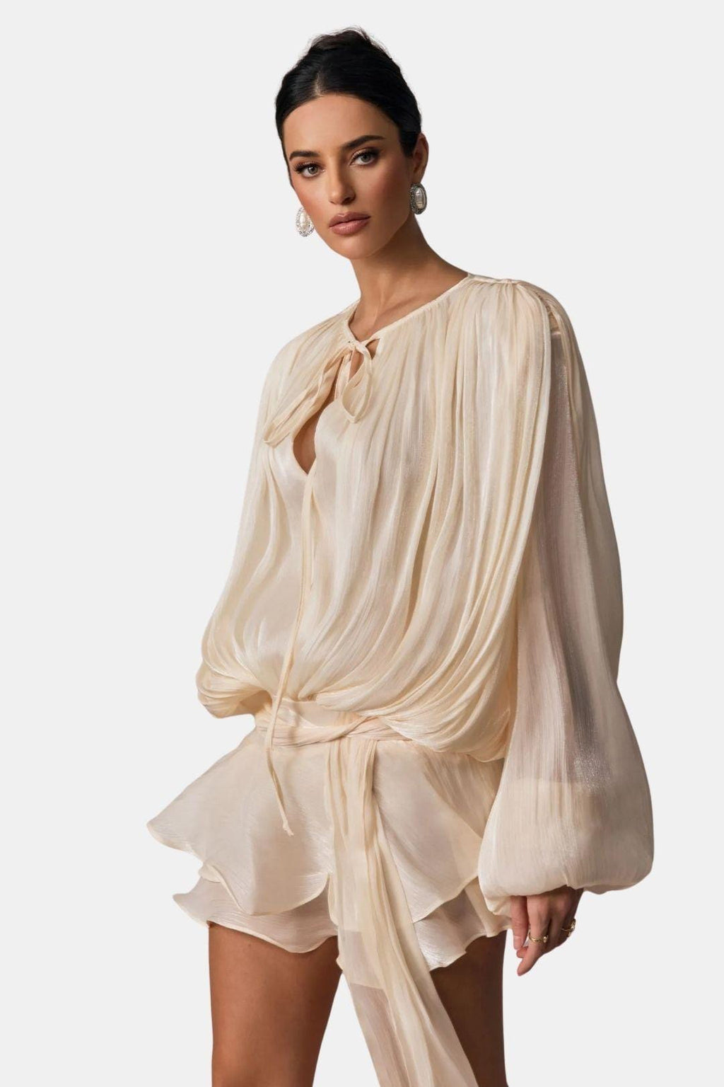 Miora Women's Pleated Mini Dress | Bishop Sleeve Party Dress | Going Out & Occasion Wear