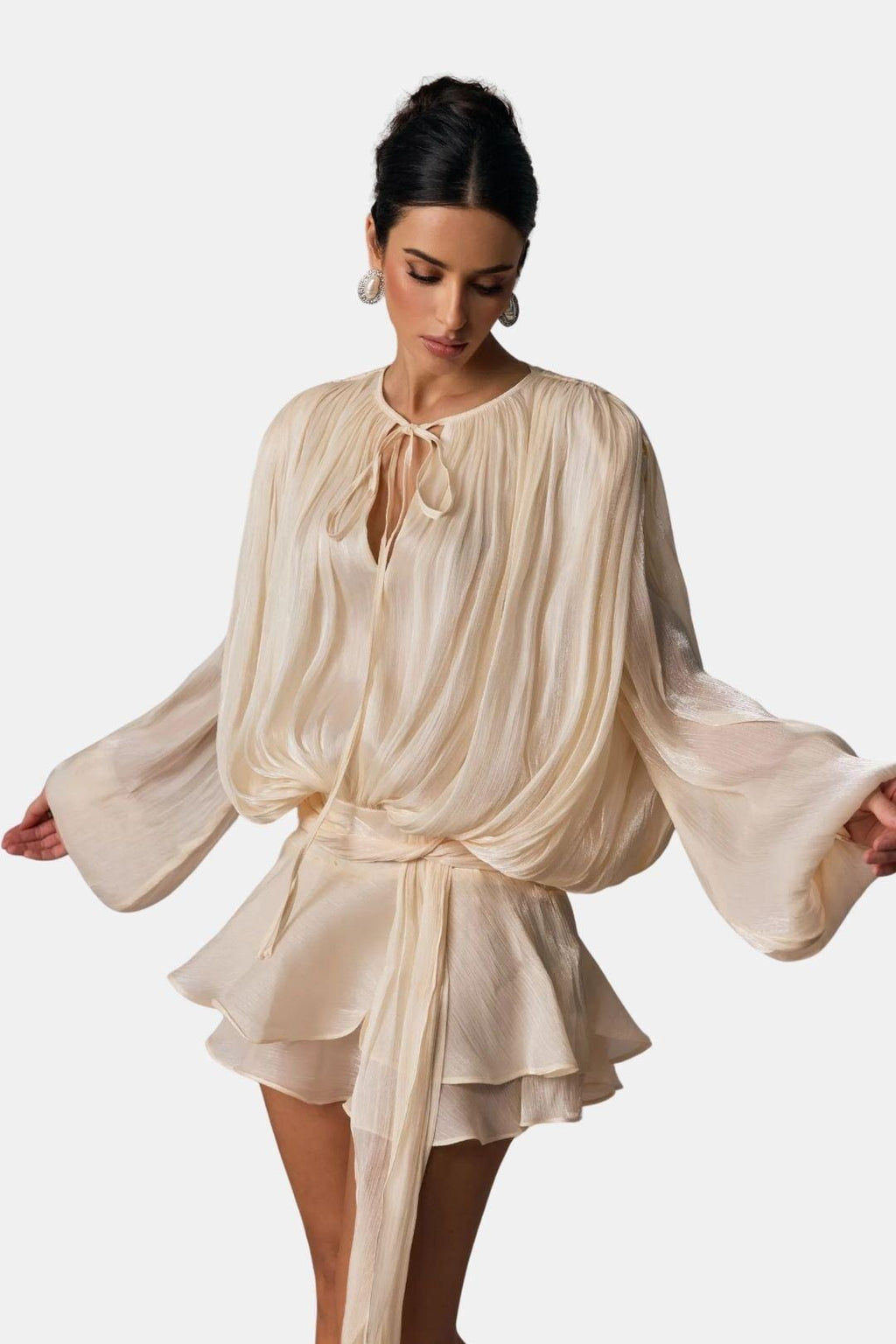 Miora Women's Pleated Mini Dress | Bishop Sleeve Party Dress | Going Out & Occasion Wear