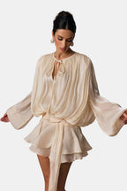Miora Women's Pleated Mini Dress | Bishop Sleeve Party Dress | Going Out & Occasion Wear