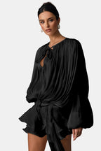 Miora Women's Pleated Mini Dress | Bishop Sleeve Party Dress | Going Out & Occasion Wear