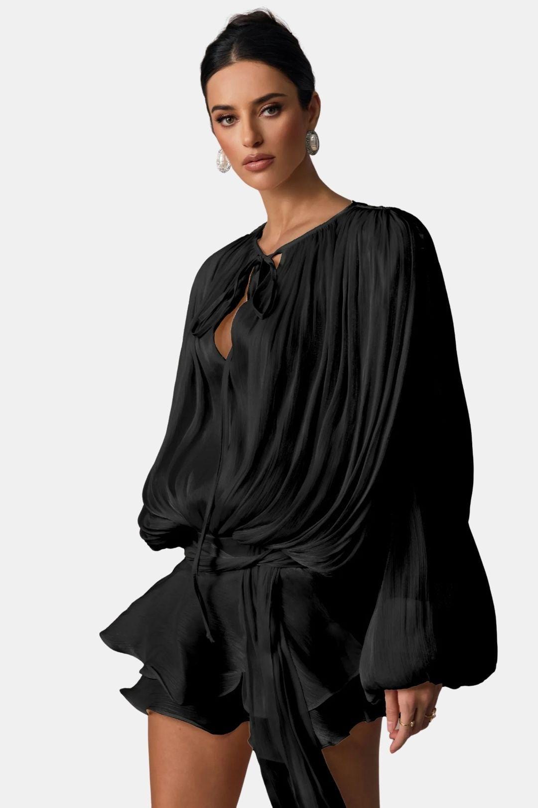 Miora Women's Pleated Mini Dress | Bishop Sleeve Party Dress | Going Out & Occasion Wear