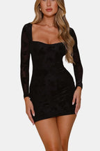 Miranda Women's Lace Mini Dress | Square Neck Long Sleeve Going Out Dress | Party & Occasion Wear