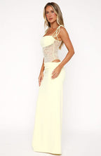 Mirella Women's Lace Panel Bodycon Maxi Dress | Corset Going Out Occasion Dress | Evening & Casual