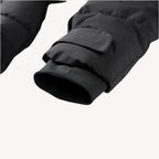 Water-Resistant Black Puffer Jacket With Belted Design For Winter Wear